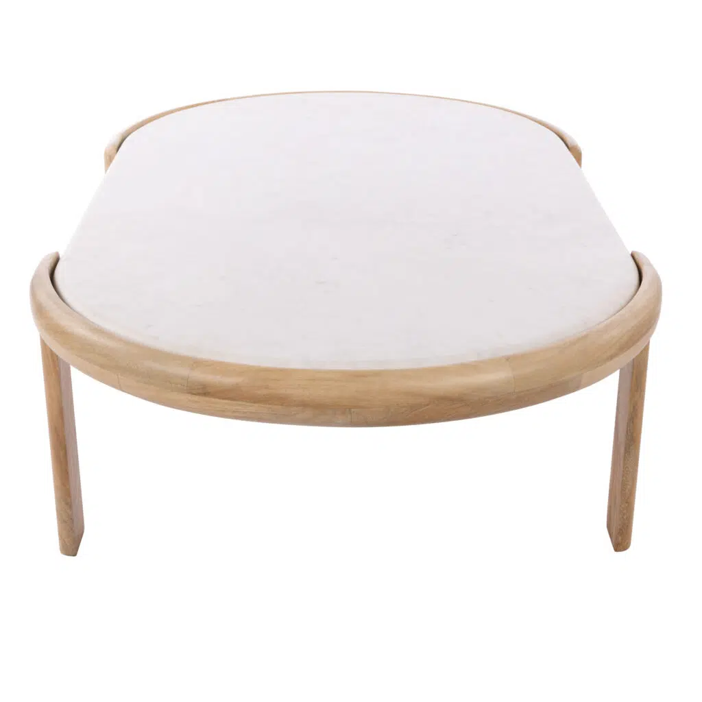 Ashton Coffee Table white marble top natural mango wood base