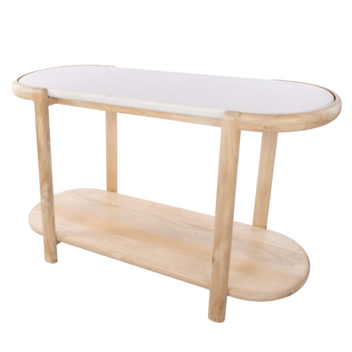 Ashton Console Table White Marble Top Bleached Mango Wood Frame