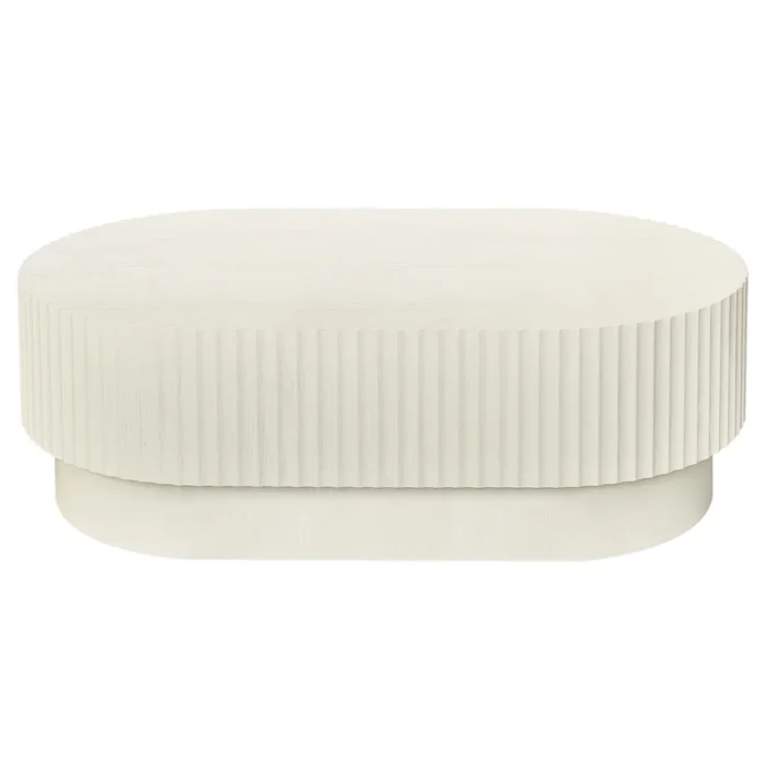 Avery Oval Coffee Table in Ivory with ribbed texture
