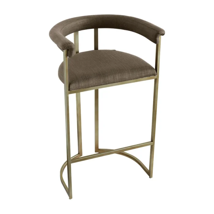 Dino Upholstered Bar Stool in Chocolate Linen with Antique Brass Frame