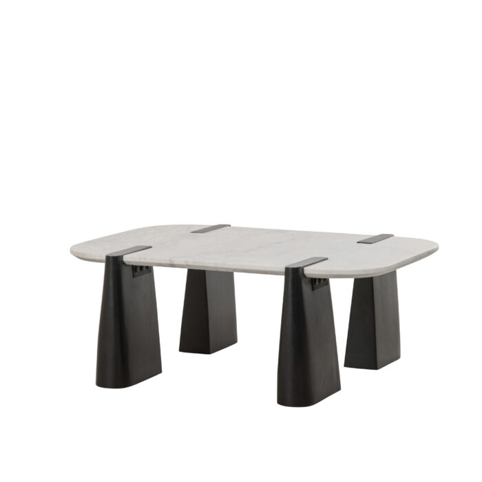 Dray Coffee Table black mango wood legs white marble top