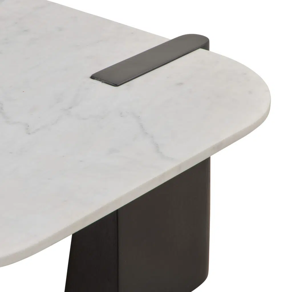 Dray Coffee Table black mango wood legs white marble top