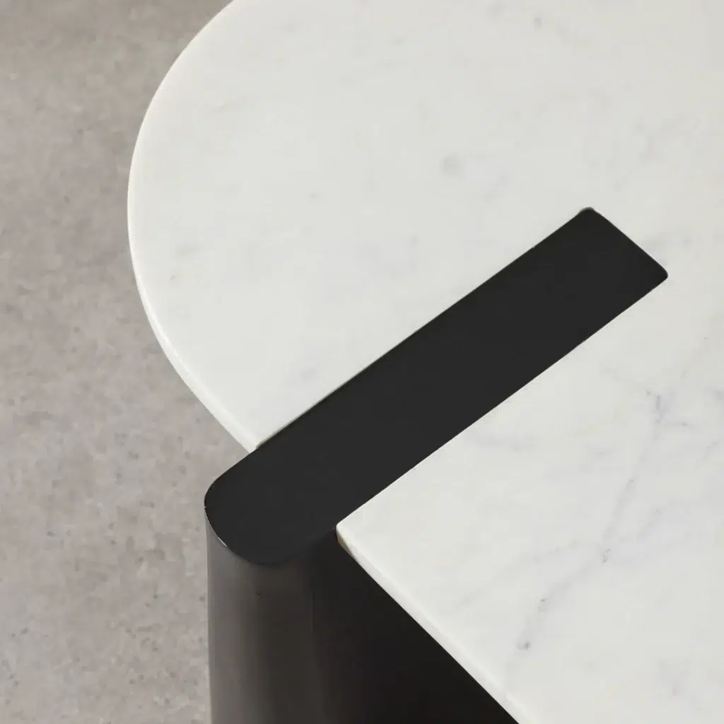 Dray Coffee Table black mango wood legs white marble top
