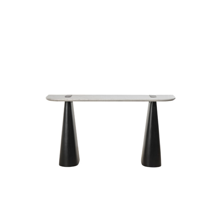 Dray Console in black and white with marble top and mango wood legs