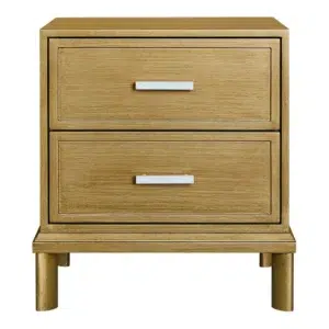 Jill Bedside Table in Antique Gold with Marble Handles