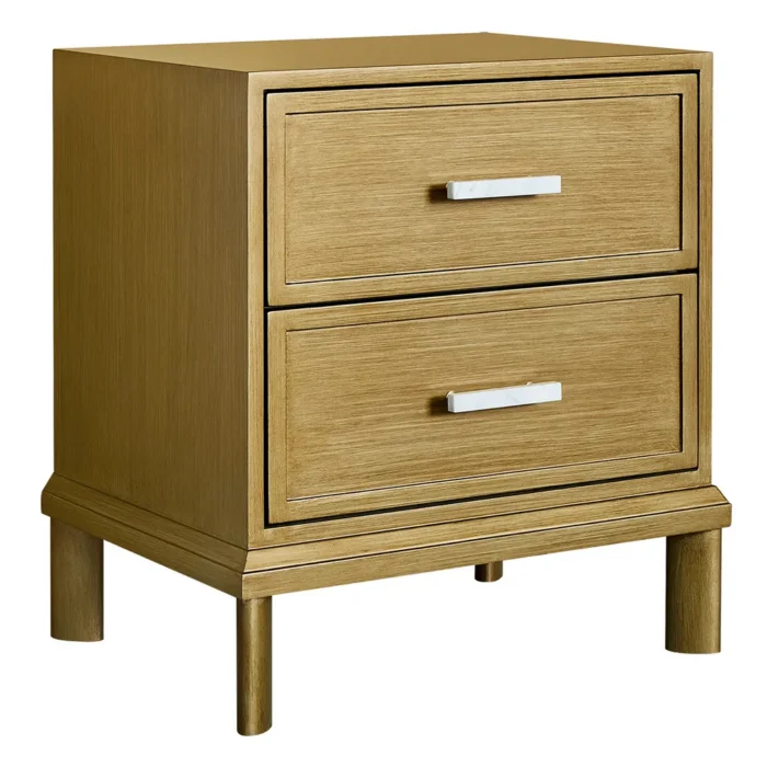 Jill Bedside Table in Antique Gold with Marble Handles