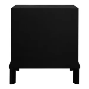 Black Jill Bedside Table with marble handles and timber grain