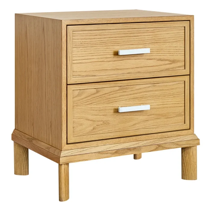 Jill Bedside Table in Natural Oak with White Marble Handles