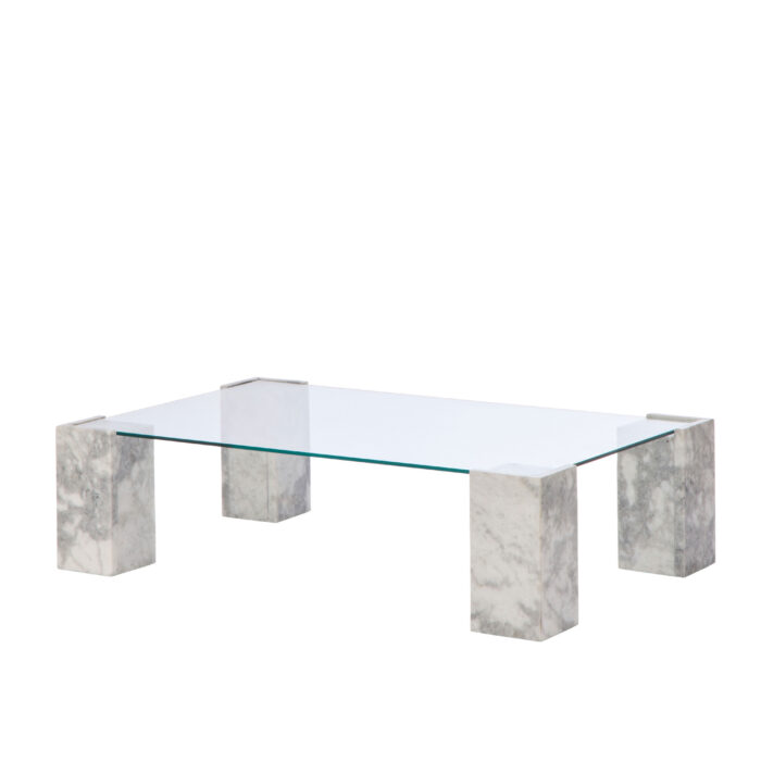Lark Coffee Table with grey marble legs and clear glass top