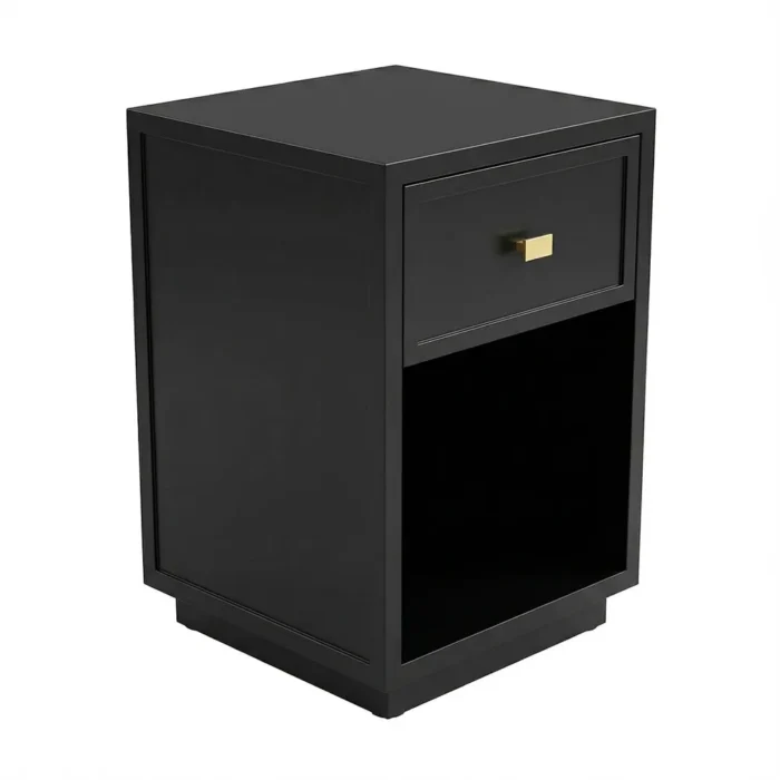 Logan Petite Black Bedside Table with Gold Handle