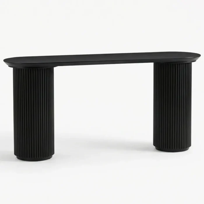 Nomad Large Black Console Table with Fluted Pedestal Bases