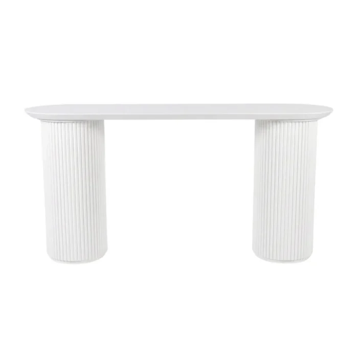White Nomad small console table with fluted pedestal base