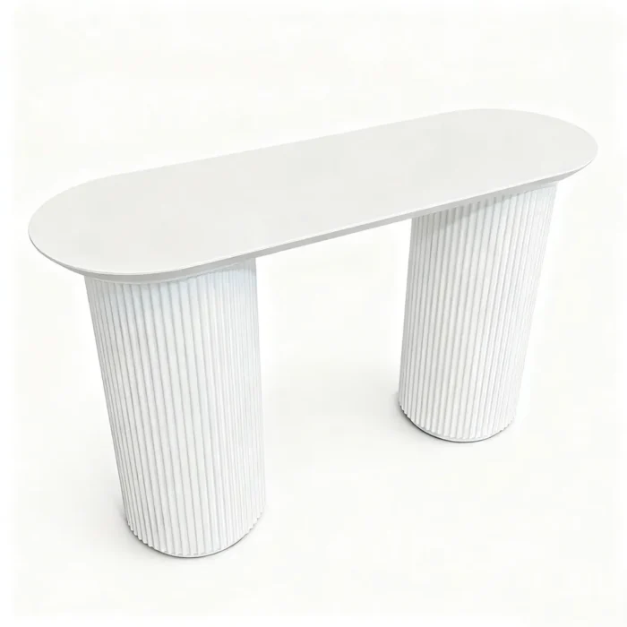 Nomad Large White Console Table with Fluted Pedestal Base