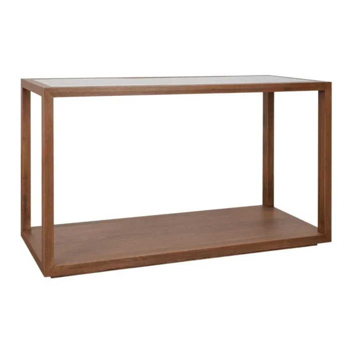 Sadie Oak Walnut Console Table with Glass Top