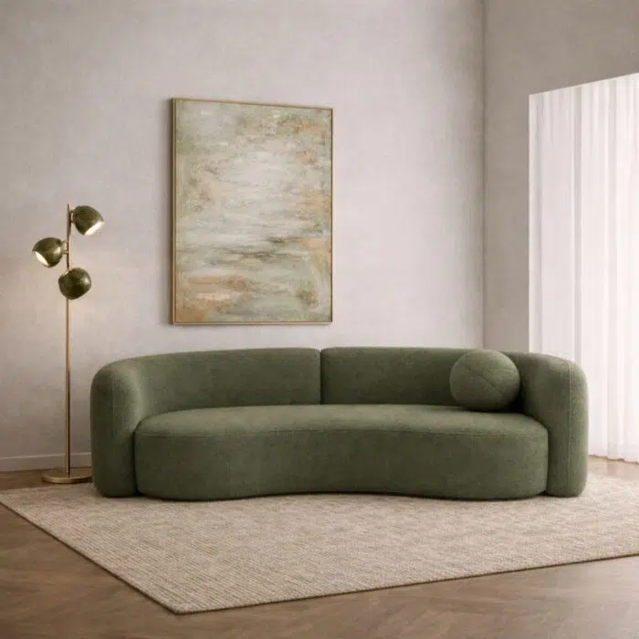 Yara 3 Seater Green Sofa with High-Density Foam and Wood Frame