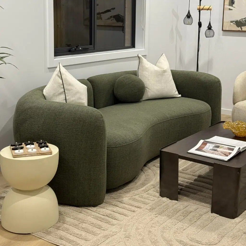 Yara 3 Seater Green Sofa with High-Density Foam and Wood Frame