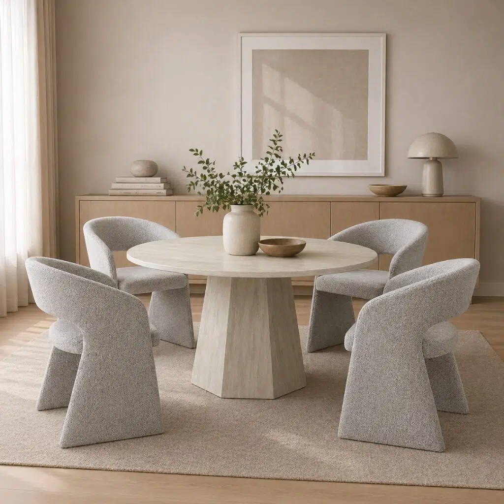 Cedar Round 130cm Dining Table with Travertine-Look Finish