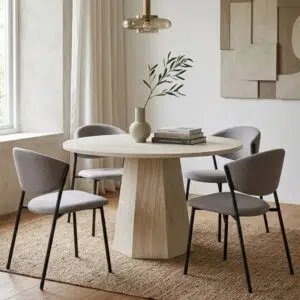 Cedar Round 130cm Dining Table with Travertine-Look Finish