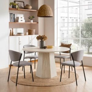 Cedar Round 130cm Dining Table with Travertine-Look Finish