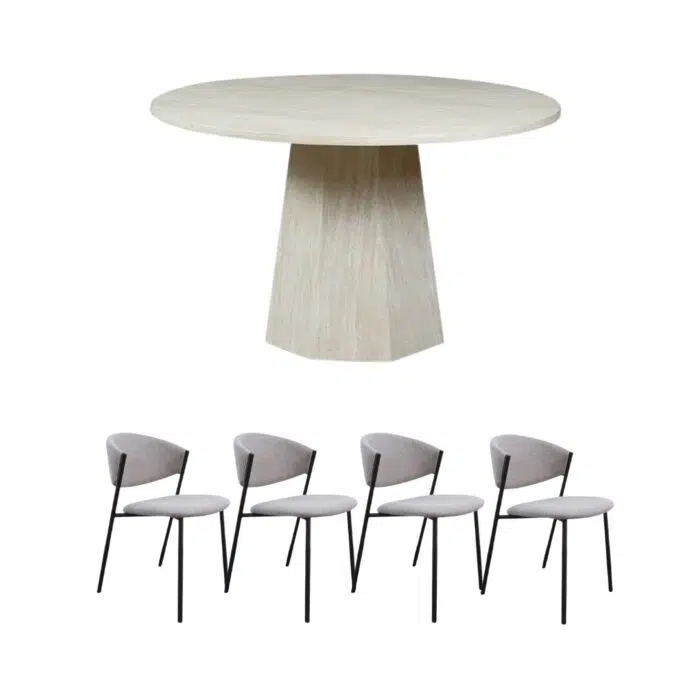 Cedar 130cm Round Dining Set with 4 Nori Dining Chairs