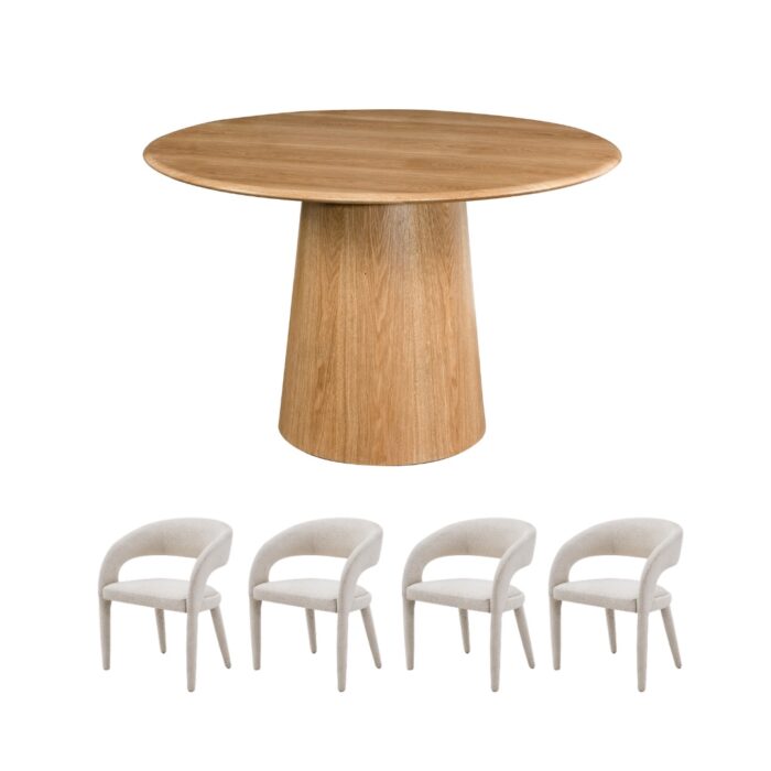 Oliver Round 120cm Dining Set With 4 Lori Dining Chairs