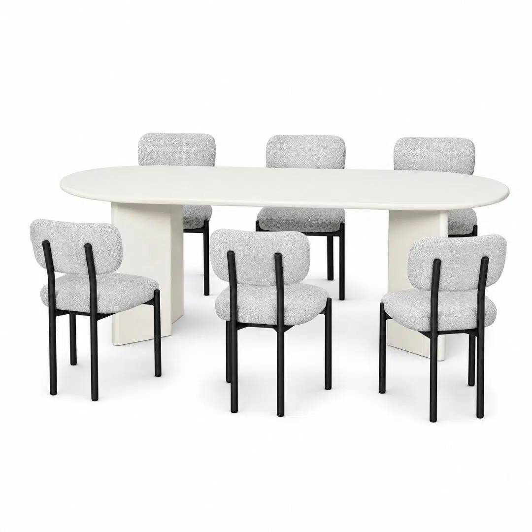 Ovo 180cm Oval Dining Set With 6 Felix Dining Chairs
