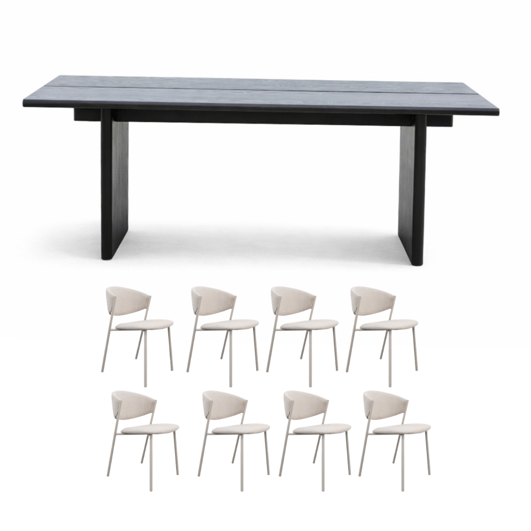 Zena 220cm Rectangular Dining Set With 8 Nori Dining Chairs