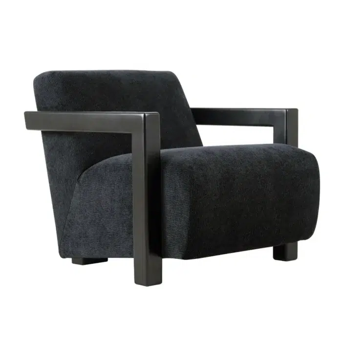 Black Lennon Arm Chair with sculptural modern design and plush upholstery