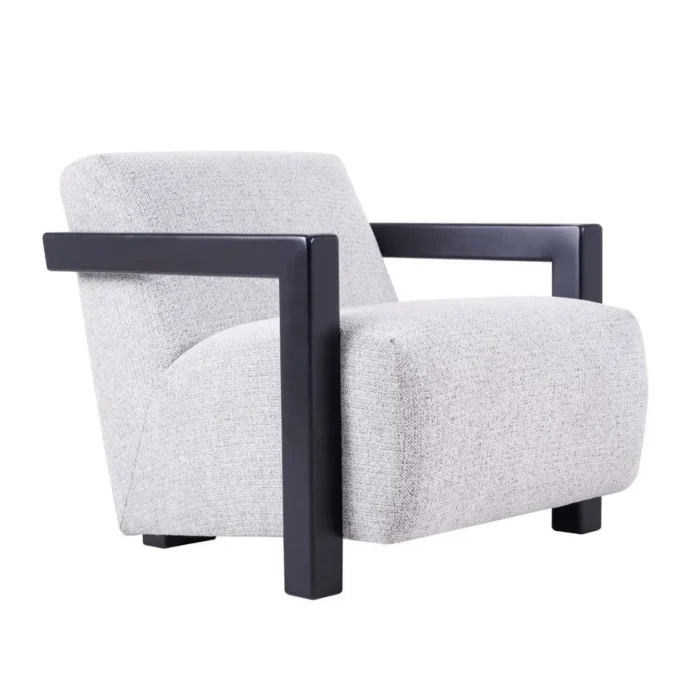 Lennon Arm Chair in Salt & Pepper fabric with dark wooden arms
