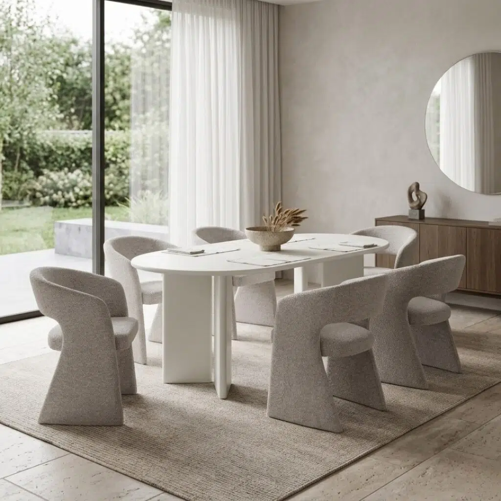 Ovo 180cm oval dining table with matte cream MDF top and base