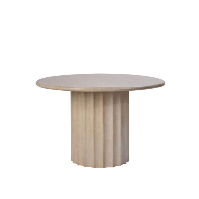 White Wash Mango Wood Round Dining Table with Ribbed Base