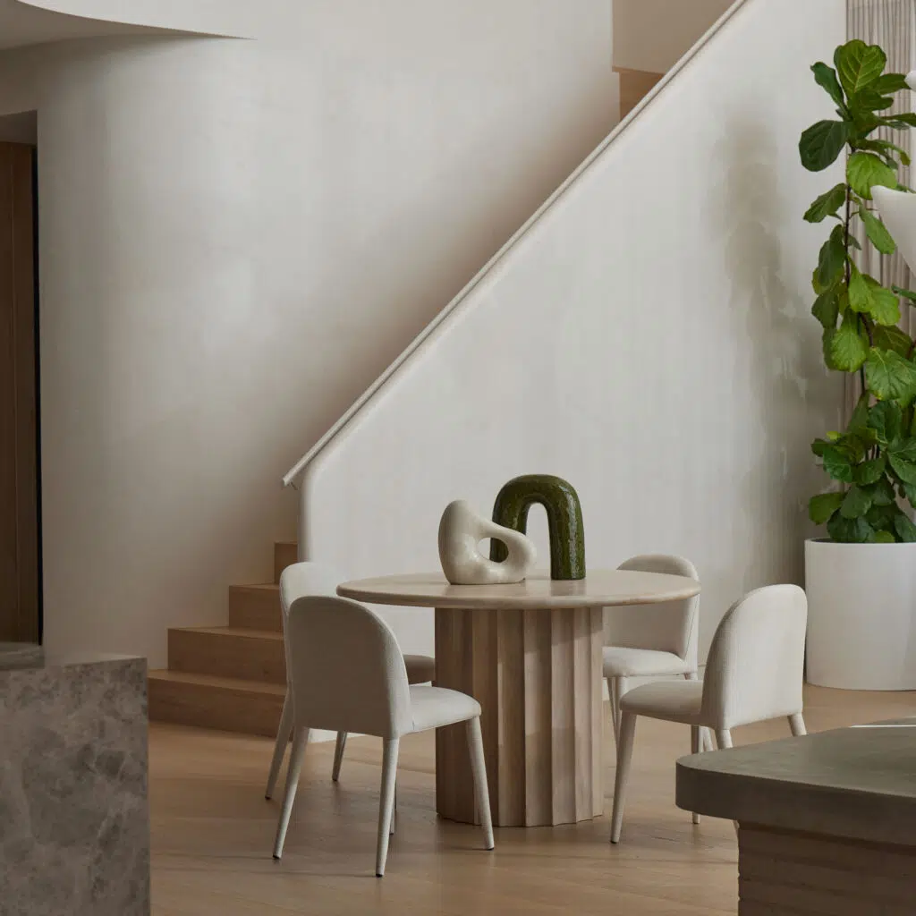 White Wash Mango Wood Round Dining Table with Ribbed Base