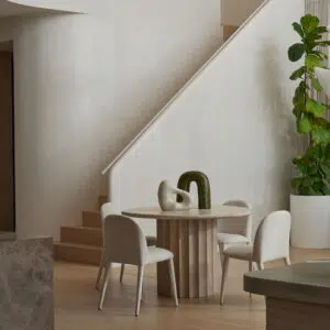 White Wash Mango Wood Round Dining Table with Ribbed Base