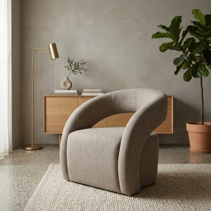 Arco Armchair in taupe for modern living rooms