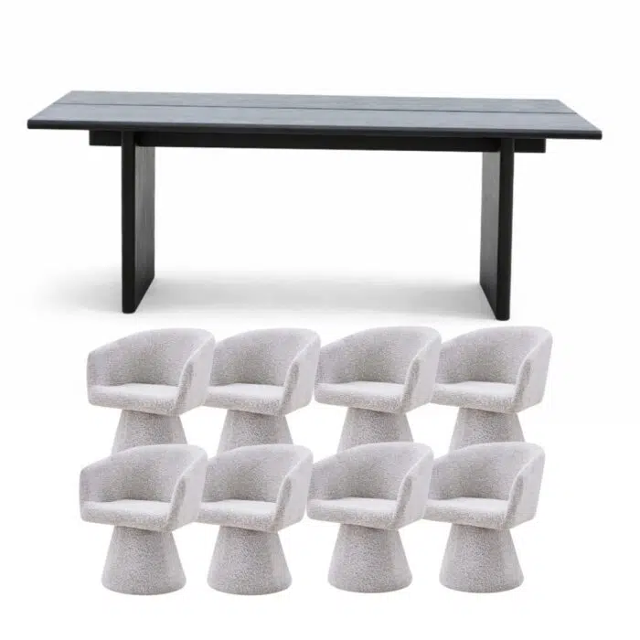 Zena 220cm Rectangular Dining Set With 8 Fino Dining Chairs in Moss