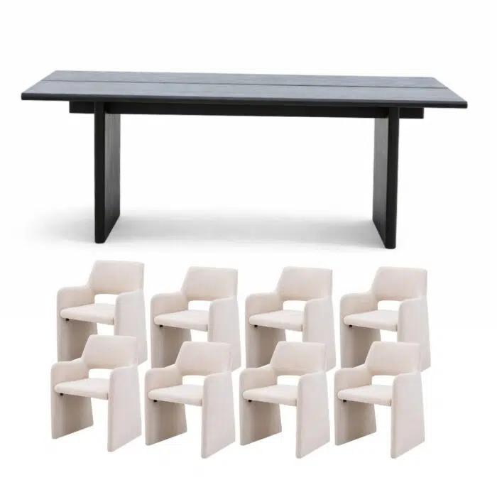 Zena 220cm Dining Table with 8 Romi Dining Chairs in Beige