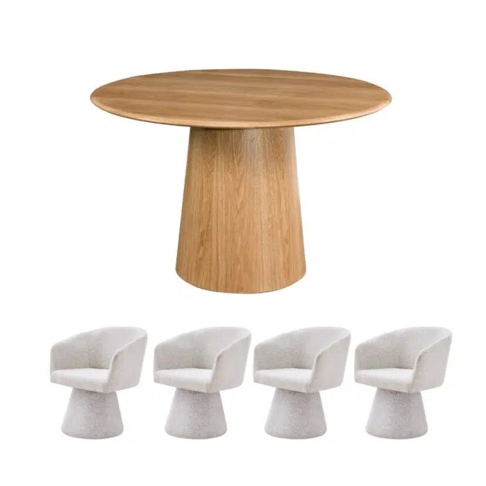 Oliver Round 120cm Dining Set With 4 Fino Dining Chairs in Oat