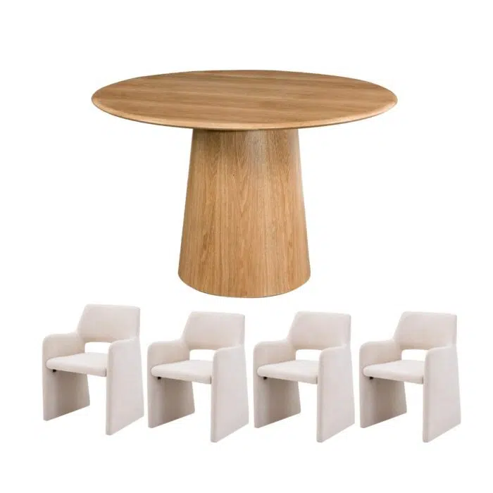 Oliver Round 120cm Dining Set With 4 Romi Dining Chairs in Beige