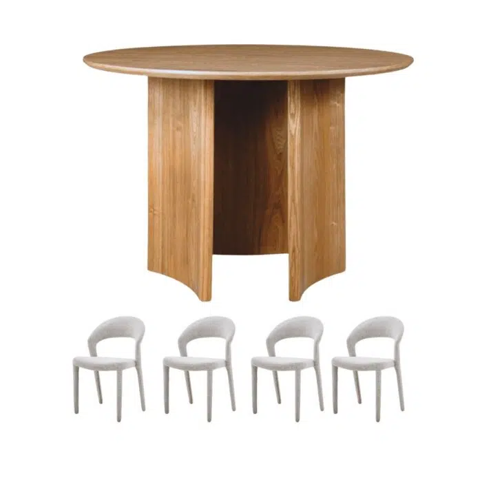 Pillar 120cm Round Dining Set With 4 Alin Dining Chair in Oat