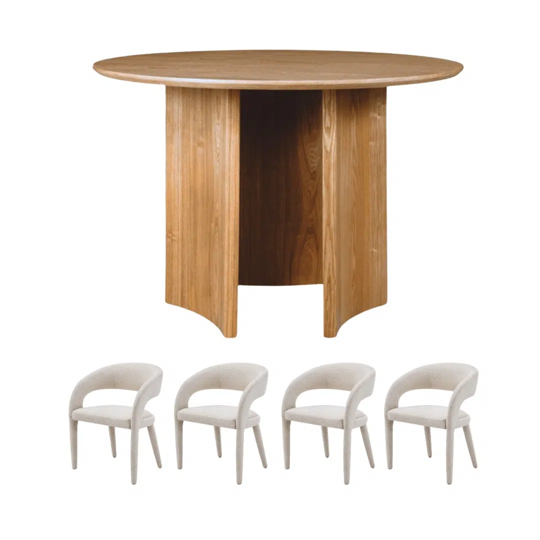 Pillar 120cm Round Dining Set With 4 Lori Dining Chairs in Beige