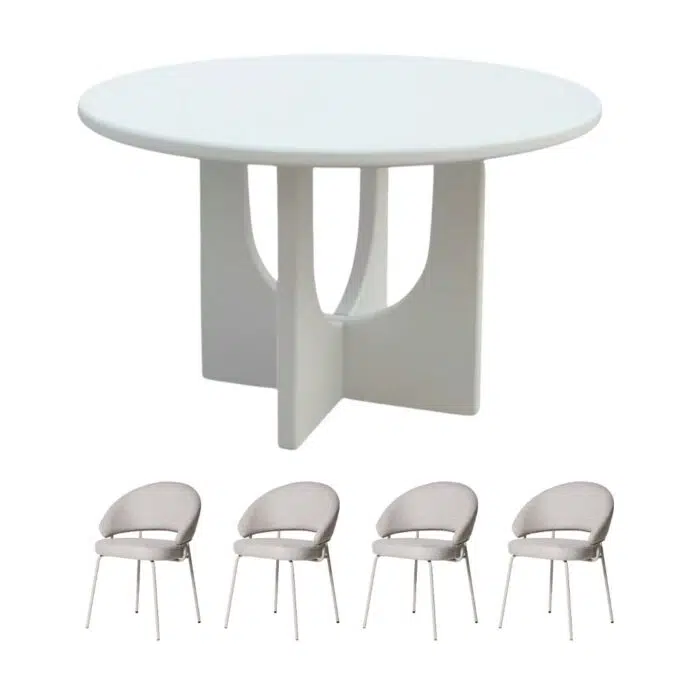 Vero 120cm Round Dining Set With 4 Remi Dining Chairs in Beige