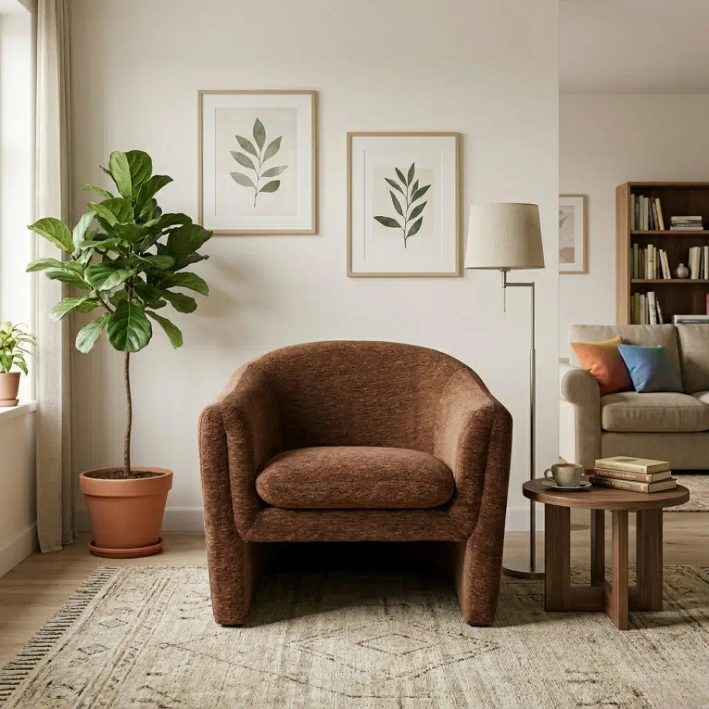 Elio Armchair in warm brown modern accent chair for living room