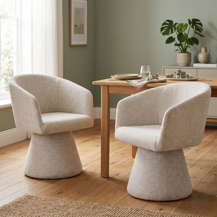 Fino Dining Chairs in Oat fabric with metal frame set of 2