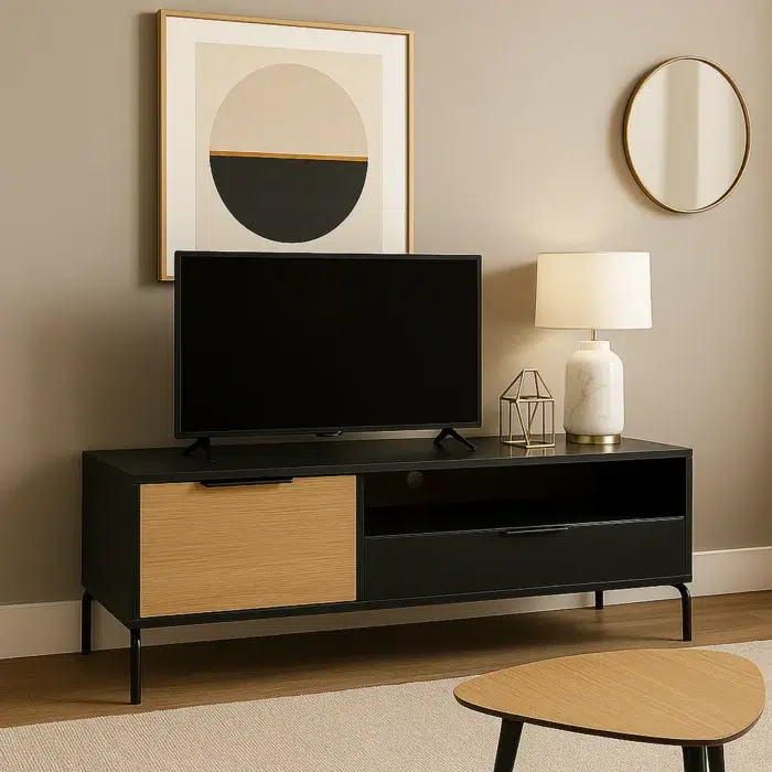 Collen Entertainment Unit in black and oak with modern Scandinavian design