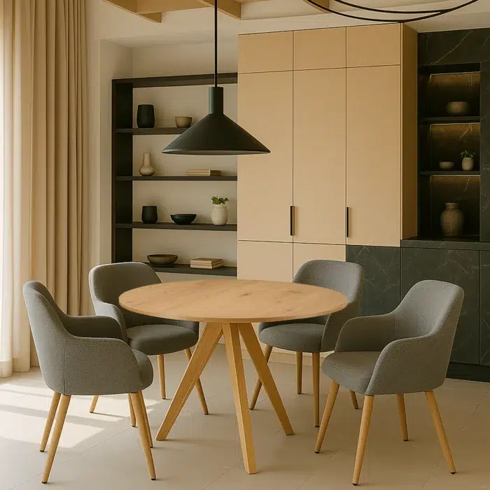 Morrison 1.2m Round Dining Table in Milky MDF with Ash Legs