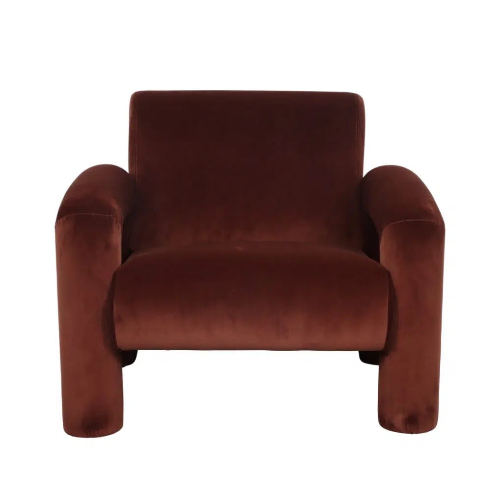 Moona Armchair in brown velvet for modern living rooms