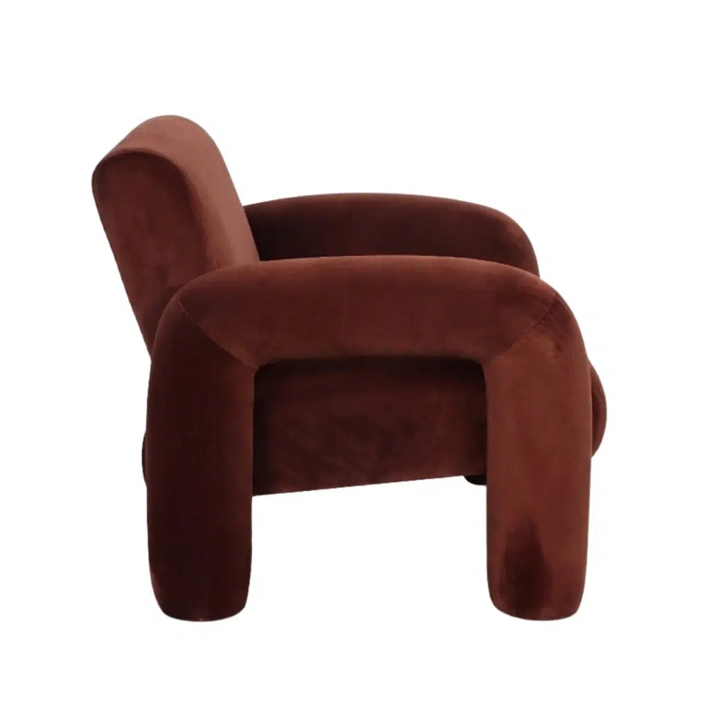 Moona Armchair in brown velvet for modern living rooms