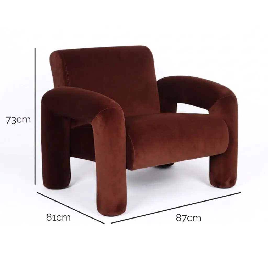 Moona Armchair in brown velvet for modern living rooms