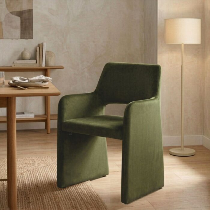 Green upholstered Romi dining chair for modern homes
