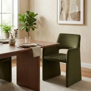 Romi Green Dining Chair with metal frame and fabric seat